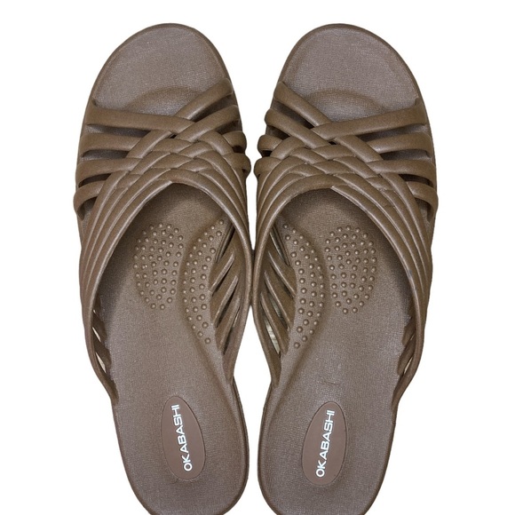 Okabashi Shoes - Okabashi Venice Jelly  Slides Woven Straps Sz L Chocolate Brown Made in USA